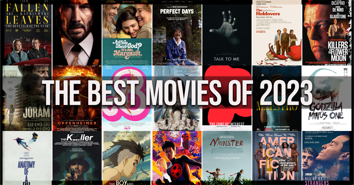 This is a banner for the 20 best movies of 2023, including many of the winners from the 81st Annual Golden Globe Awards.