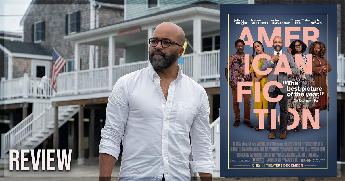 Jeffrey Wright in a banner image for a review of American Fiction.