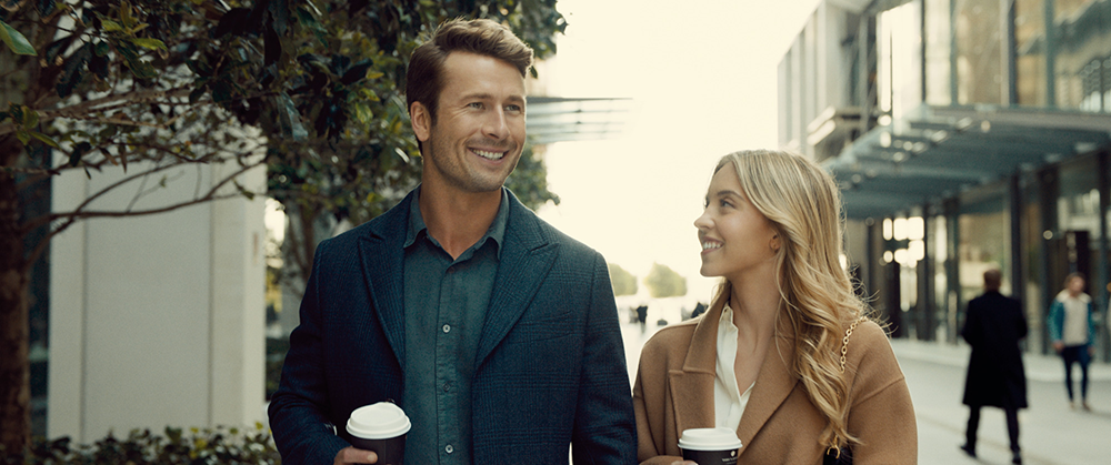 Sydney Sweeney and Glen Powell in Anyone But You. Image courtesy of Columbia Pictures.