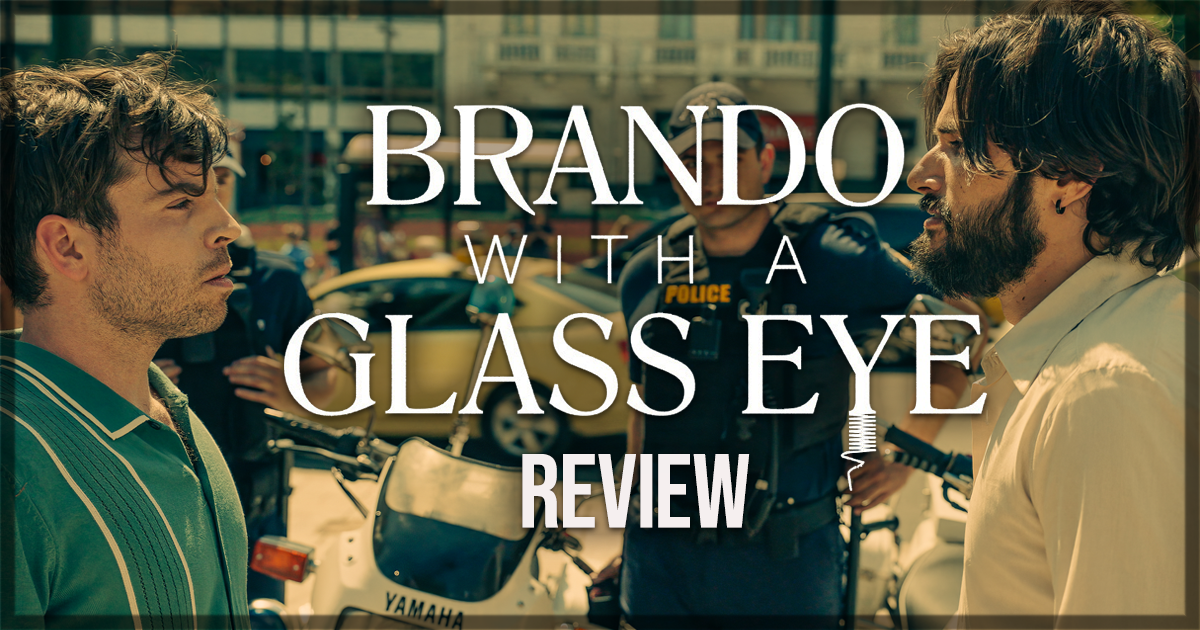 This is a banner for a review of the film Brando with a Glass Eye.