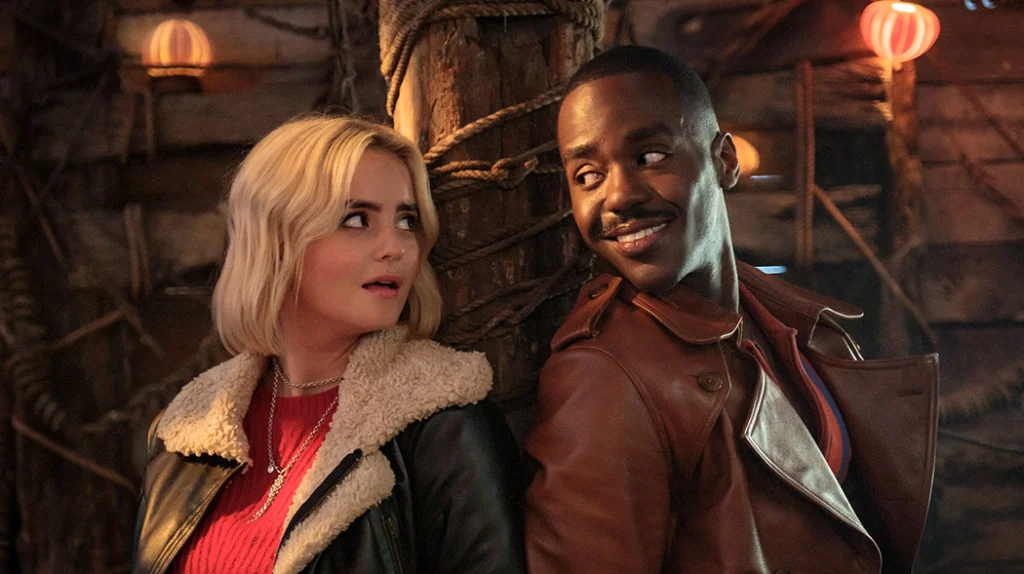 Millie Gibson and Ncuti Gatwa as Ruby Sunday and the Doctor in Doctor Who: The Church on Ruby Road. Image courtesy of Disney+.