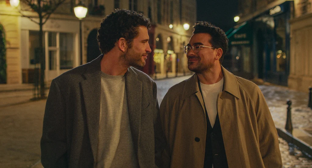 Good Grief. (L to R) Arnaud Valois as Theo and Daniel Levy (writer/director/producer) stars as Marc in Good Grief. Cr. Courtesy of Netflix © 2023.