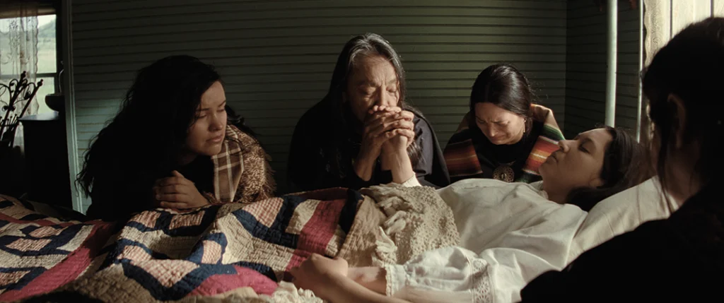 JaNae Collins, Tantoo Cardinal, Lily Gladstone, and Jillian Dion in Killers of the Flower Moon. Image courtesy of Apple.