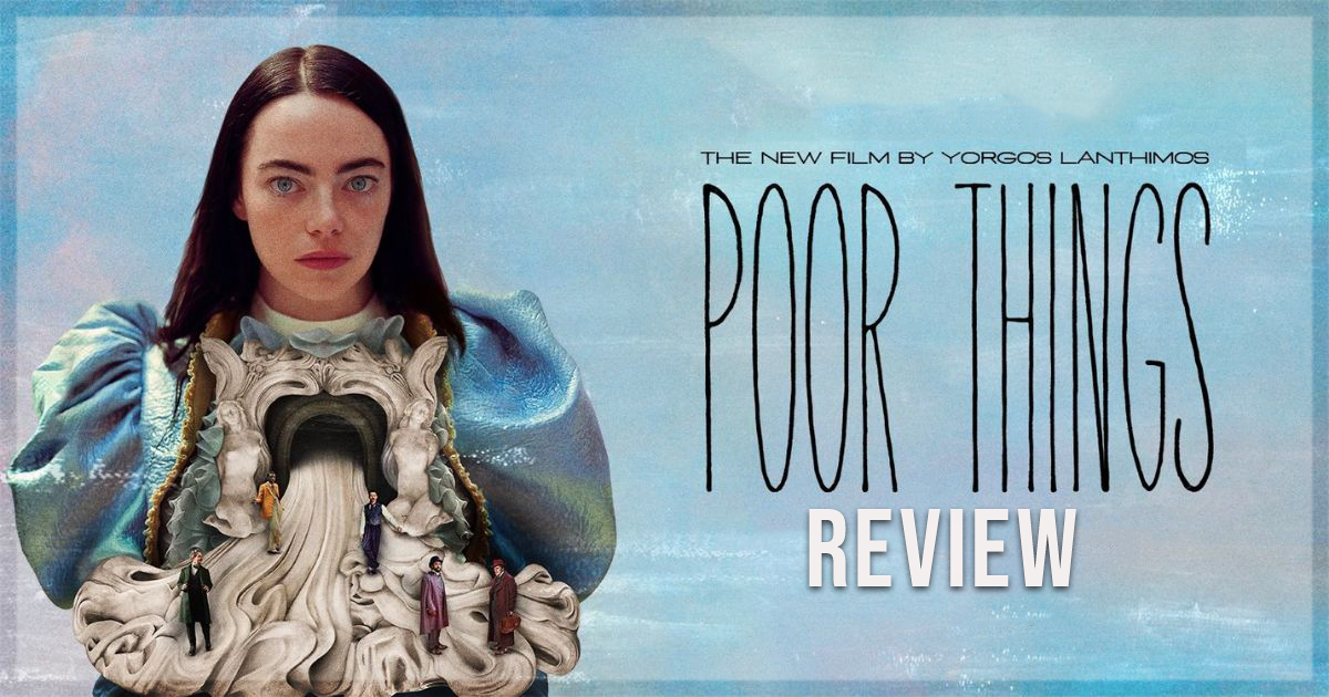 This is a banner for a review of the move Poor Things, with Emma Stone.