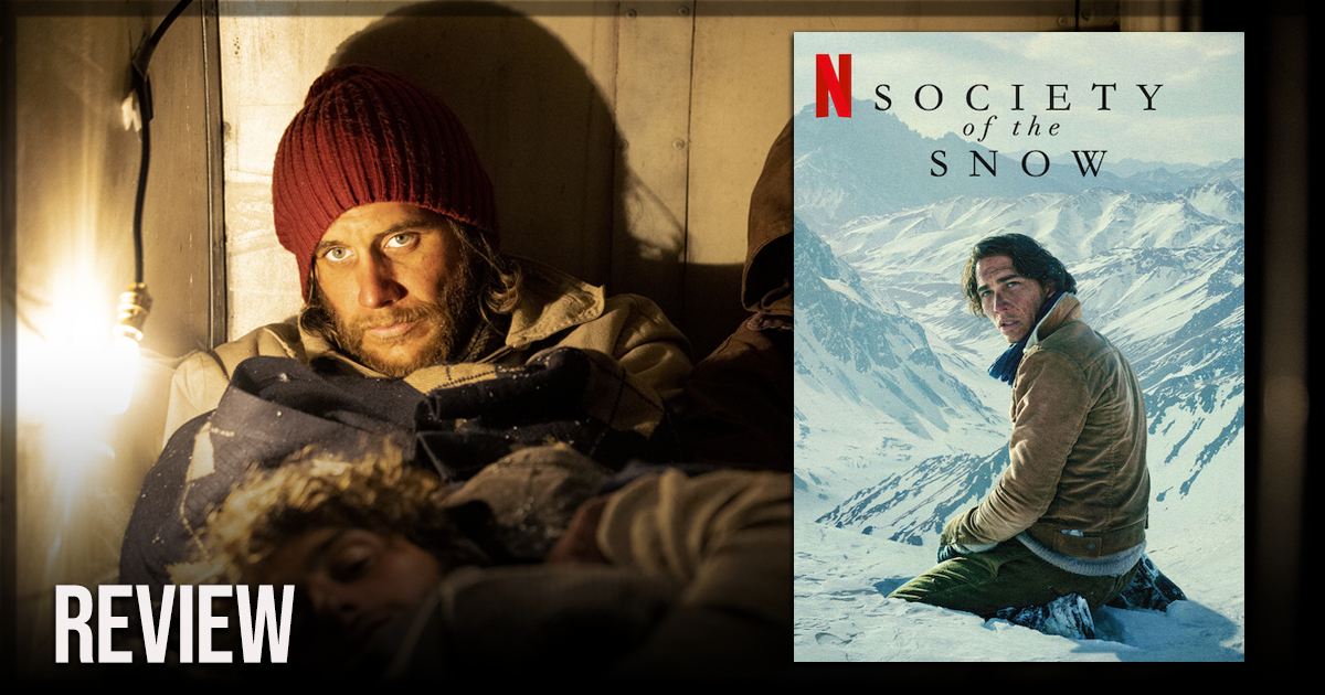 This is a banner to accompany a review of the Netflix film Society of the Snow.