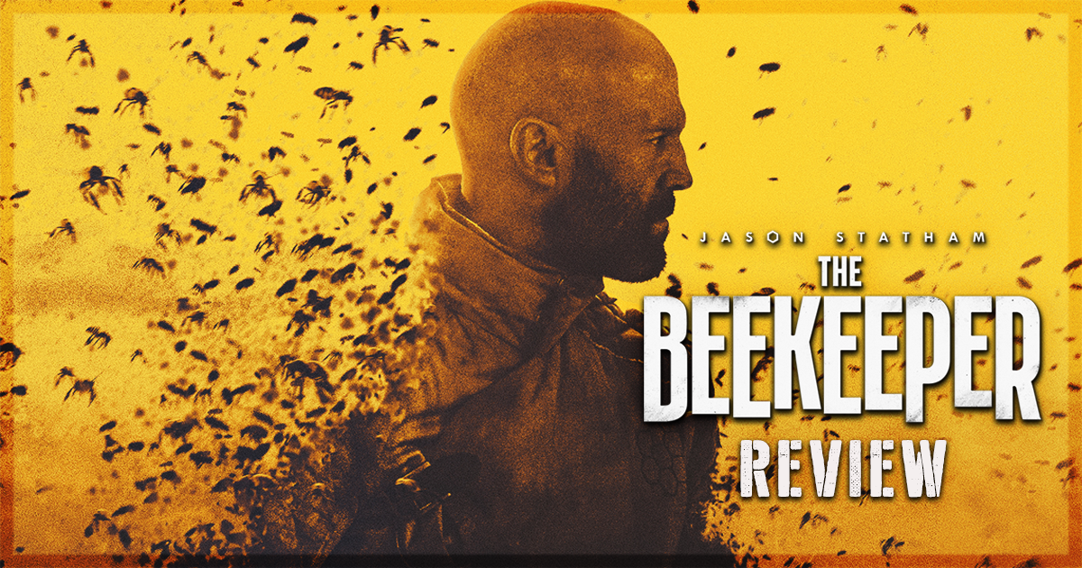 This is an image for a review of David Ayer's film The Beekeper, starring Jason Statham.