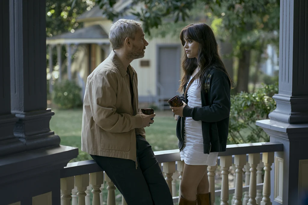 Martin Freeman and Jenna Ortega in Miller's Girl. Image courtesy of Lionsgate.