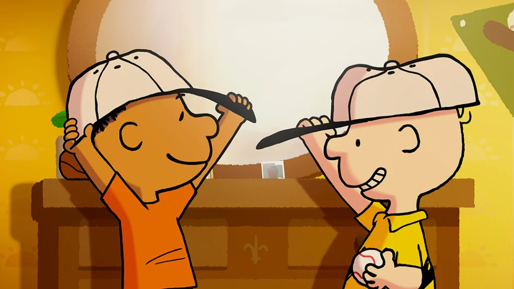 Franklin Armstrong and Charlie Brown in "Snoopy Presents: Welcome Home, Franklin," premiering February 16, 2024 on Apple TV+
