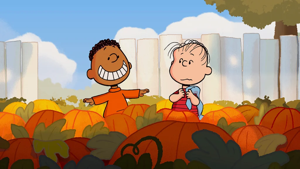 Franklin Armstrong and Linus in "Snoopy Presents: Welcome Home, Franklin," premiering February 16, 2024 on Apple TV+.