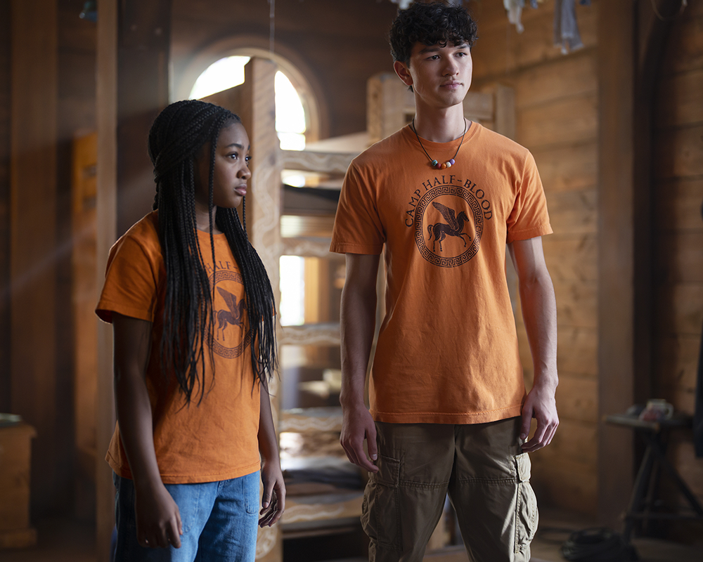 Leah Sava Jeffries and Charlie Bushnel in Percy Jackson & The Olympians. Image courtesy of Disney+.