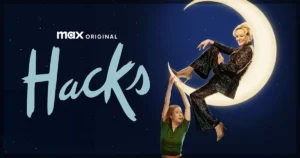 This is a banner for a review of the first two episodes of Season 4 of Hacks.