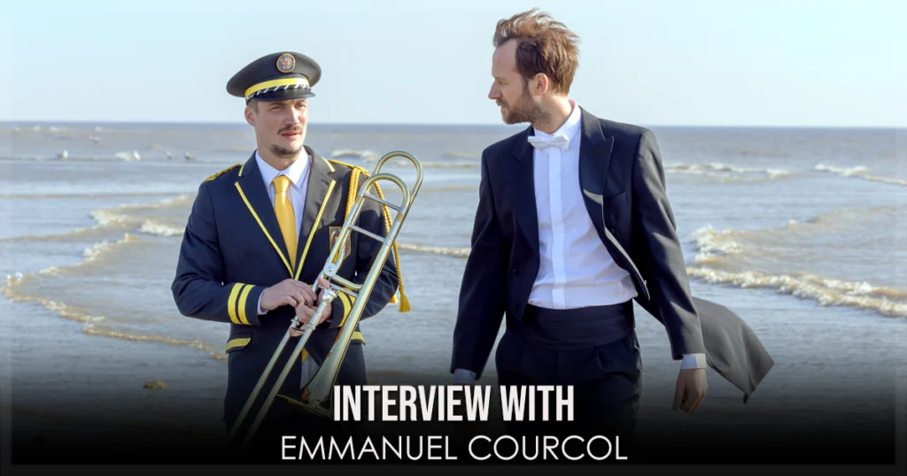 This is a banner for an interview with director Emmanuel Courcol of The Marching Band.