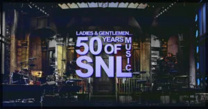 This is a banner for a review of the documentary Ladies & Gentlemen…50 Years of SNL Music.