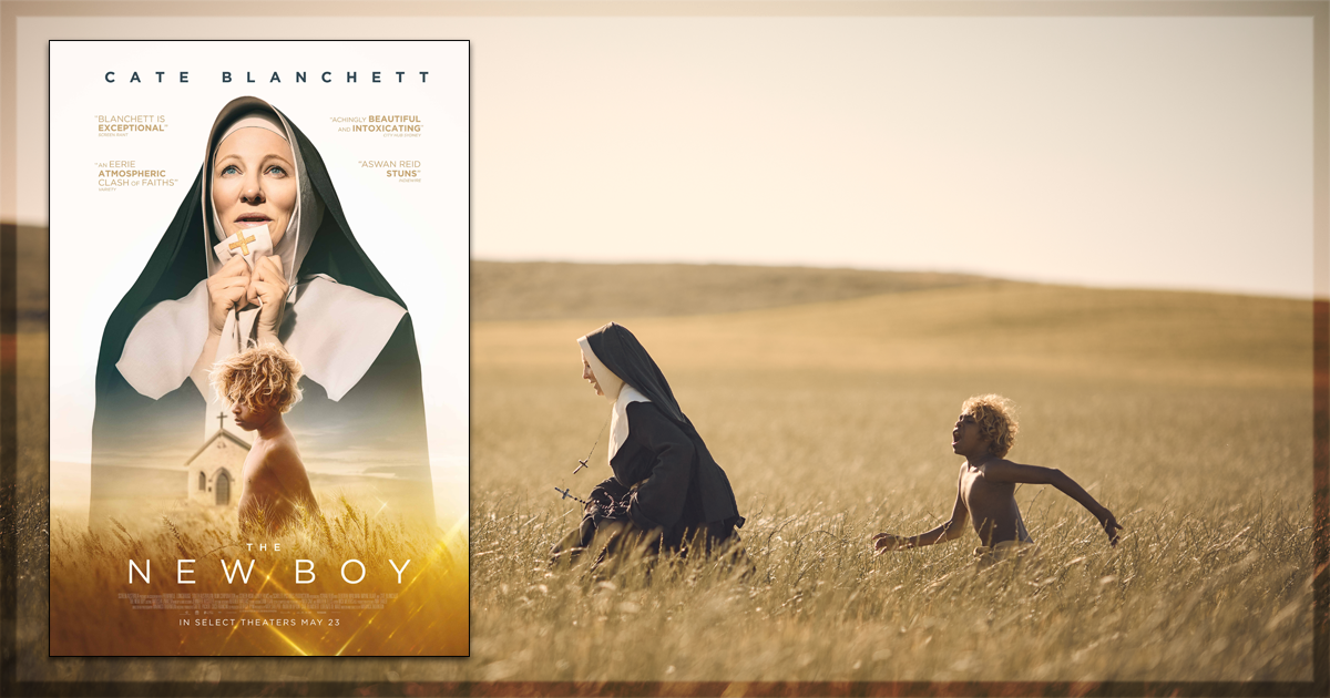 This is a banner for a review of The New Boy.