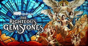 This is a banner for a review of the television show The Righteous Gemstones.