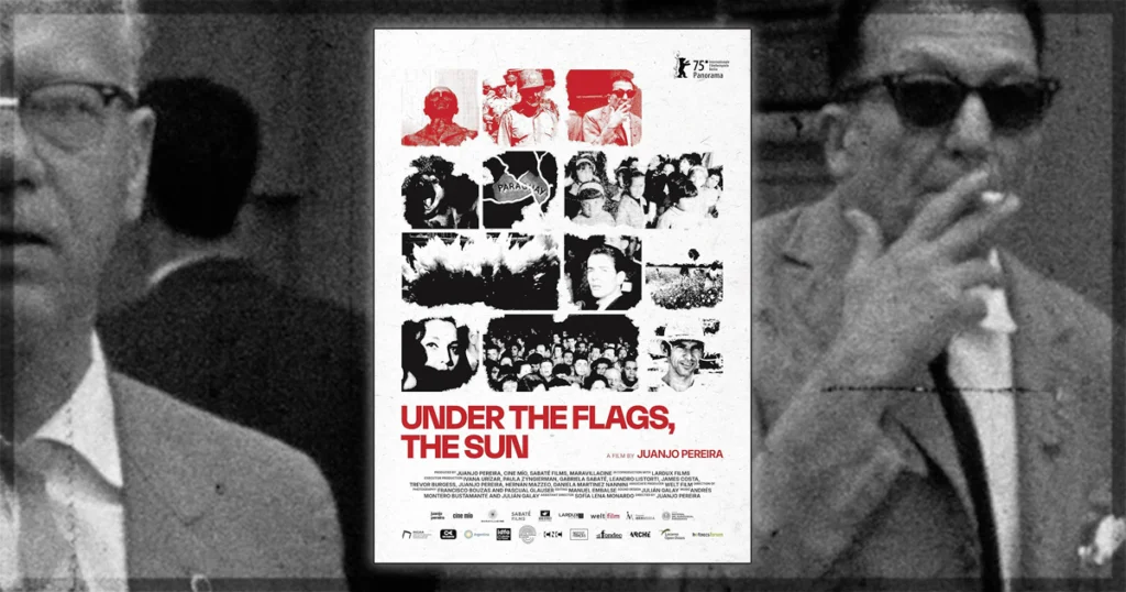 This is a banner for a review of the documentary Under the Flags, the Sun.