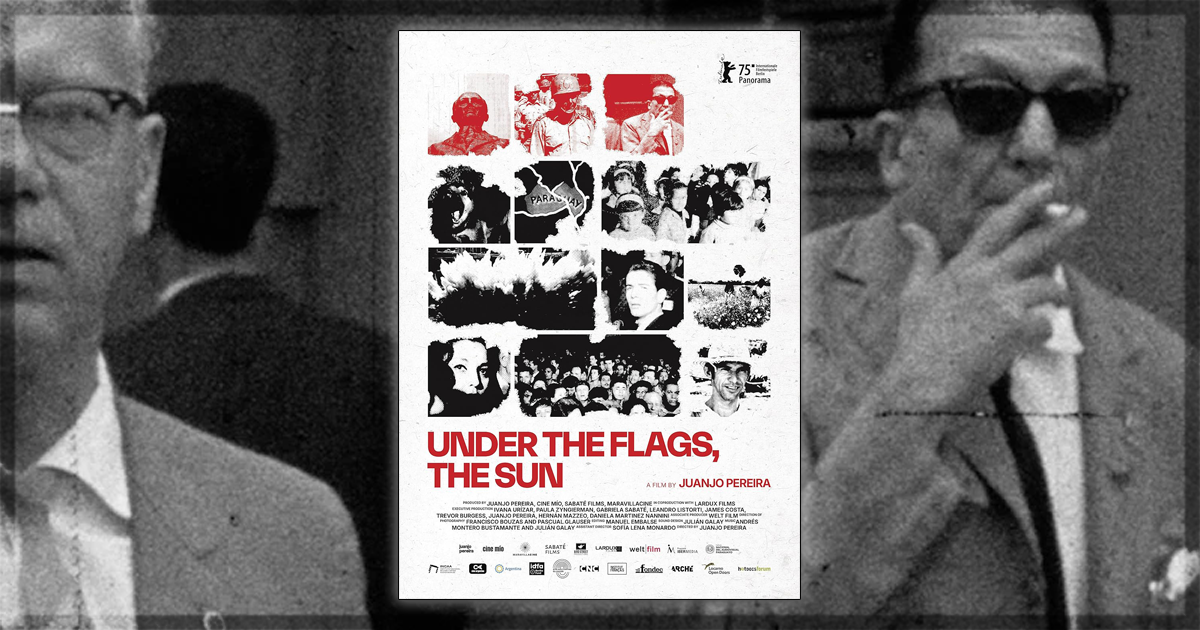 This is a banner for a review of the documentary Under the Flags, the Sun.