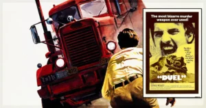 This is a banner for a review of the Spielberg movie Duel.
