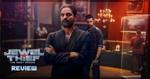 This is a banner for a review of Netflix's Jewel Thief.