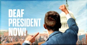 This is a banner for a review of the documentary Deaf President Now!