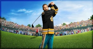 This is a banner for a review of Happy Gilmore 2. Image courtesy of Netflix.