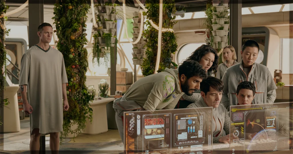 This is a banner for a review of Murderbot Season 1 Episode 5. Image courtesy of Apple TV+.