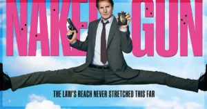 This is a banner for a review of The Naked Gun. Image courtesy of Paramount.
