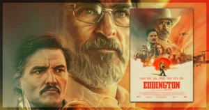 This is a banner for a review of the movie Eddington. Image courtesy of A24.
