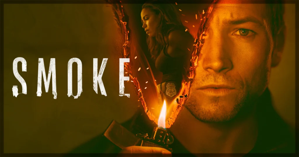 This is a banner for a review of the miniseries Smoke. Image courtesy of Apple TV+.