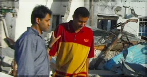This is a banner for a review of the Locarno documentary With Hasan in Gaza. Image courtesy of Kamal Aljafari.