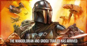This is a banner for a news piece about the new trailer for The Mandolorian and Grogu movie. Image courtesy of Disney and Star Wars.