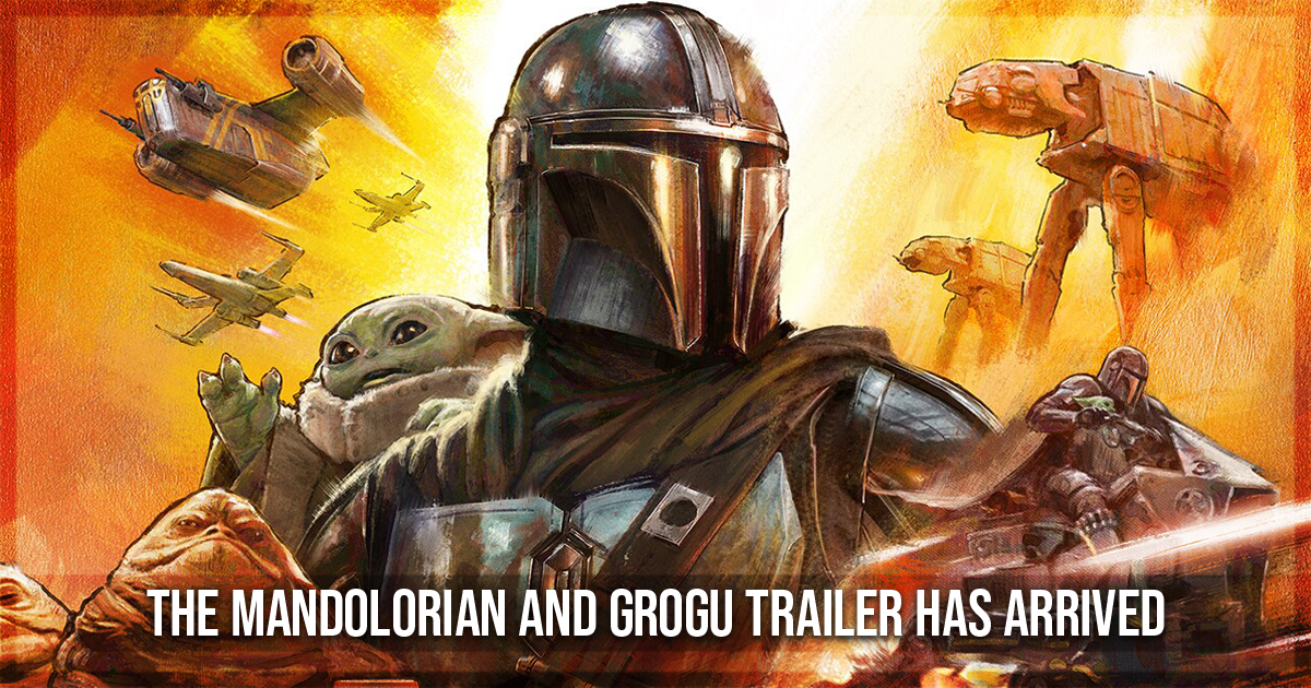 This is a banner for a news piece about the new trailer for The Mandolorian and Grogu movie. Image courtesy of Disney and Star Wars.
