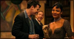 This is a banner for a review of Hedda. Image courtesy of the filmmakers and Prime Video.