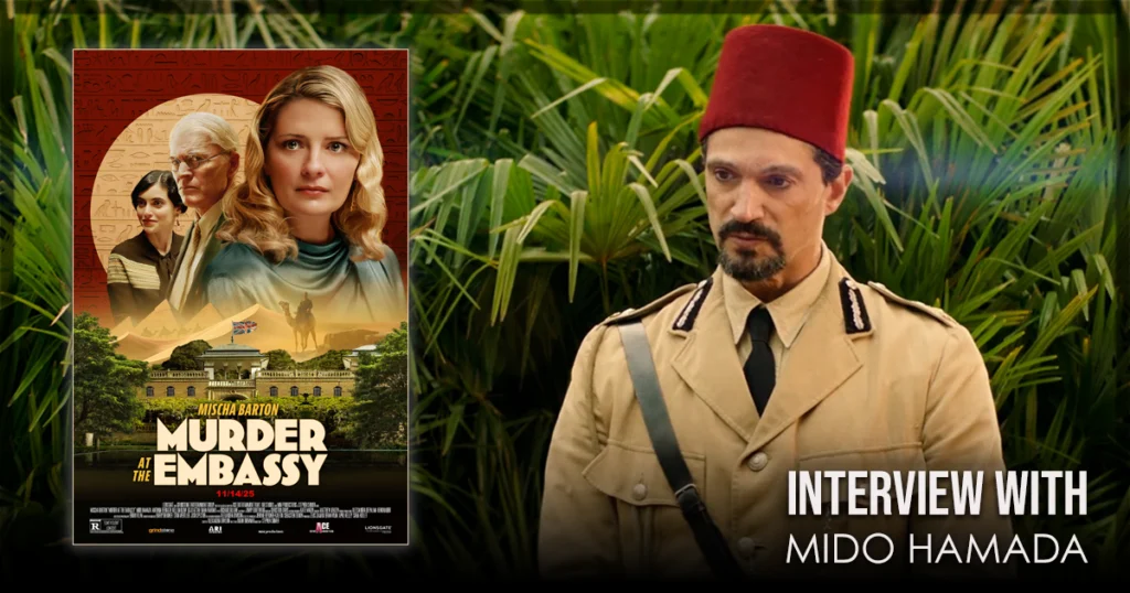 This is a banner for an interview with Mido Hamada, from the film Murder at the Embassy.