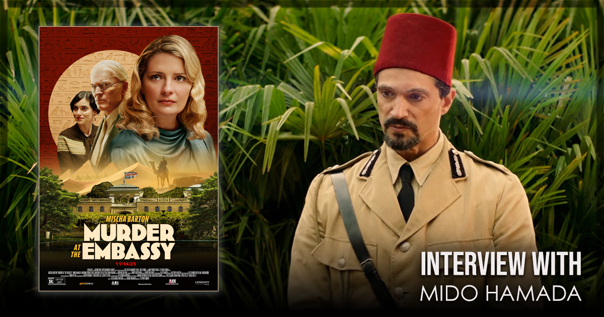 This is a banner for an interview with Mido Hamada, from the film Murder at the Embassy.