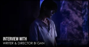 This is a banner for an interview with Bi Gan of Resurrection. Image courtesy of Janus Films.