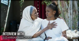 This is a banner for an interview with Suzannah Mirghani. Image courtesy of the filmmakers.