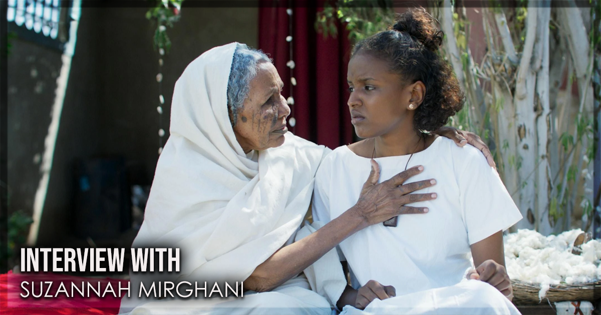 This is a banner for an interview with Suzannah Mirghani. Image courtesy of the filmmakers.