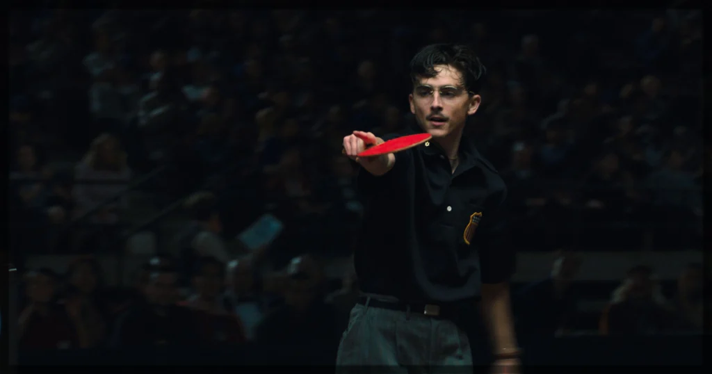 This is a banner for a review of Marty Supreme. Image courtesy of the filmmmakers.