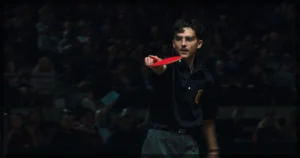 This is a banner for a review of Marty Supreme. Image courtesy of the filmmmakers.