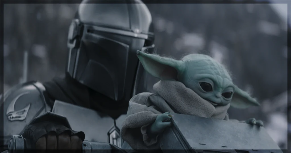 This is a banner for a review of the movie Star Wars: The Mandolorian and Grogu. Press image courtesy of Disney.