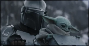This is a banner for a review of the movie Star Wars: The Mandolorian and Grogu. Press image courtesy of Disney.