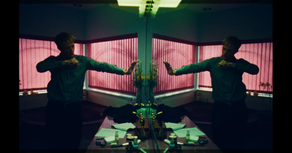 This is a banner for a review of the movie Primetime. Image courtesy of A24.