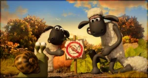 This is a banner for a review of the movie Shaun the Sheep - The Beast of Mossy Bottom. Image courtesy of the filmmakers.