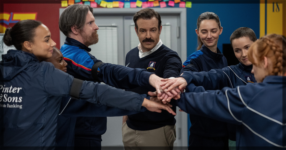This is a banner for a review of Season 4 of Ted Lasso. Image courtesy of Apple TV.